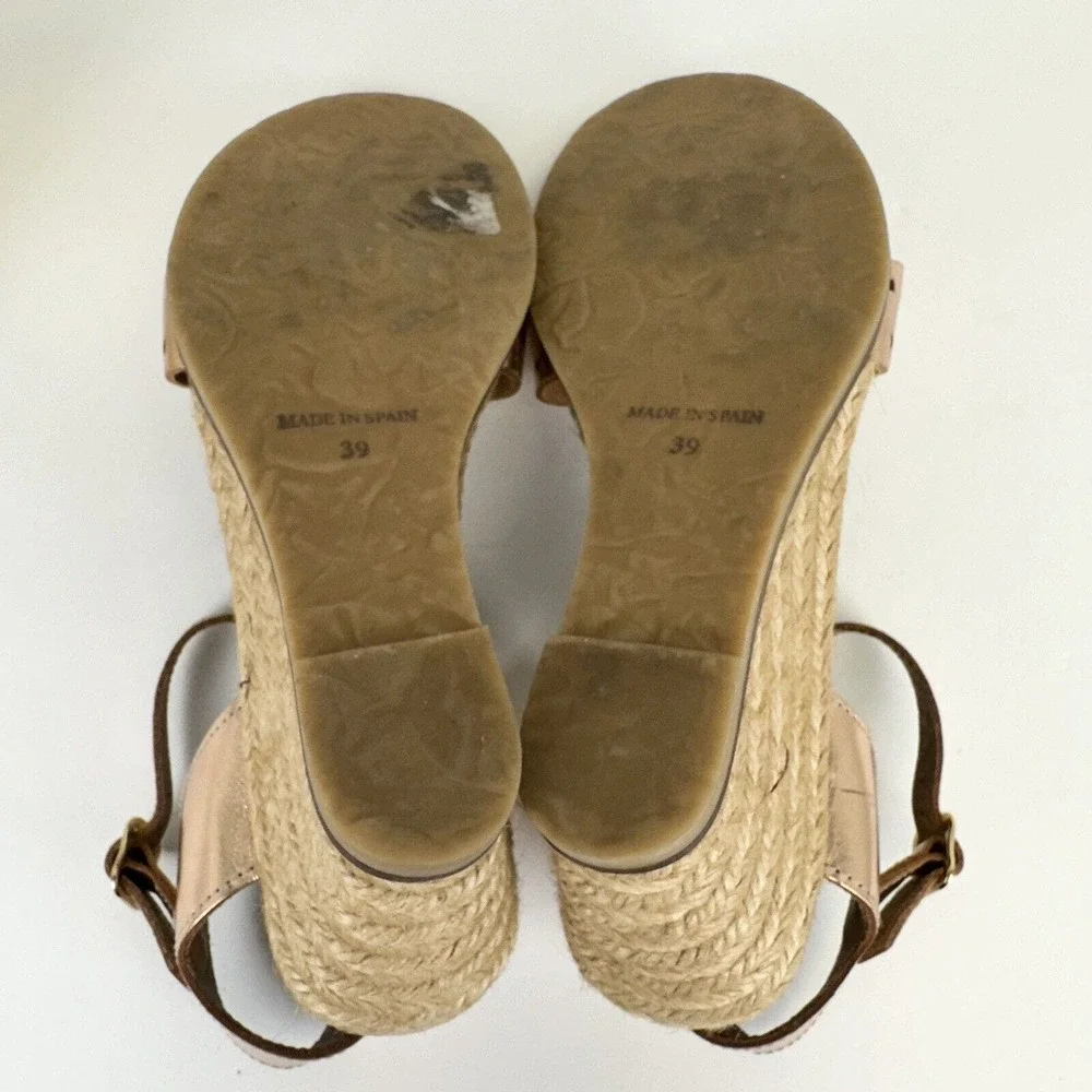 Eric Michael Rose Gold Metallic Espadrille Wedge Sandals Spain Shoes EU‎ 39 US 9